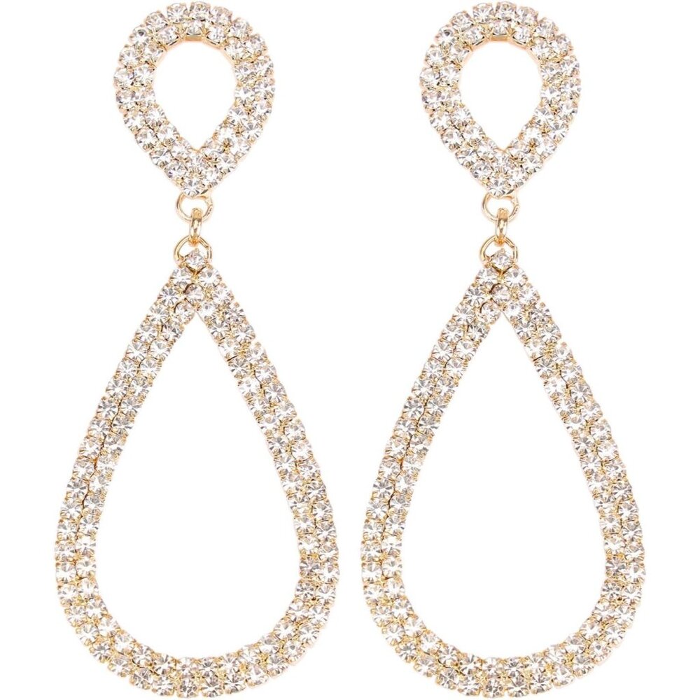 💫 Legitta Teardrop Dangle Earring Women Gold Rhinestone Sparkly Wedding Jewelry